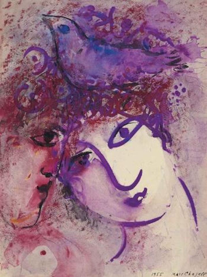 Deux visages à l'oiseau by Marc Chagall