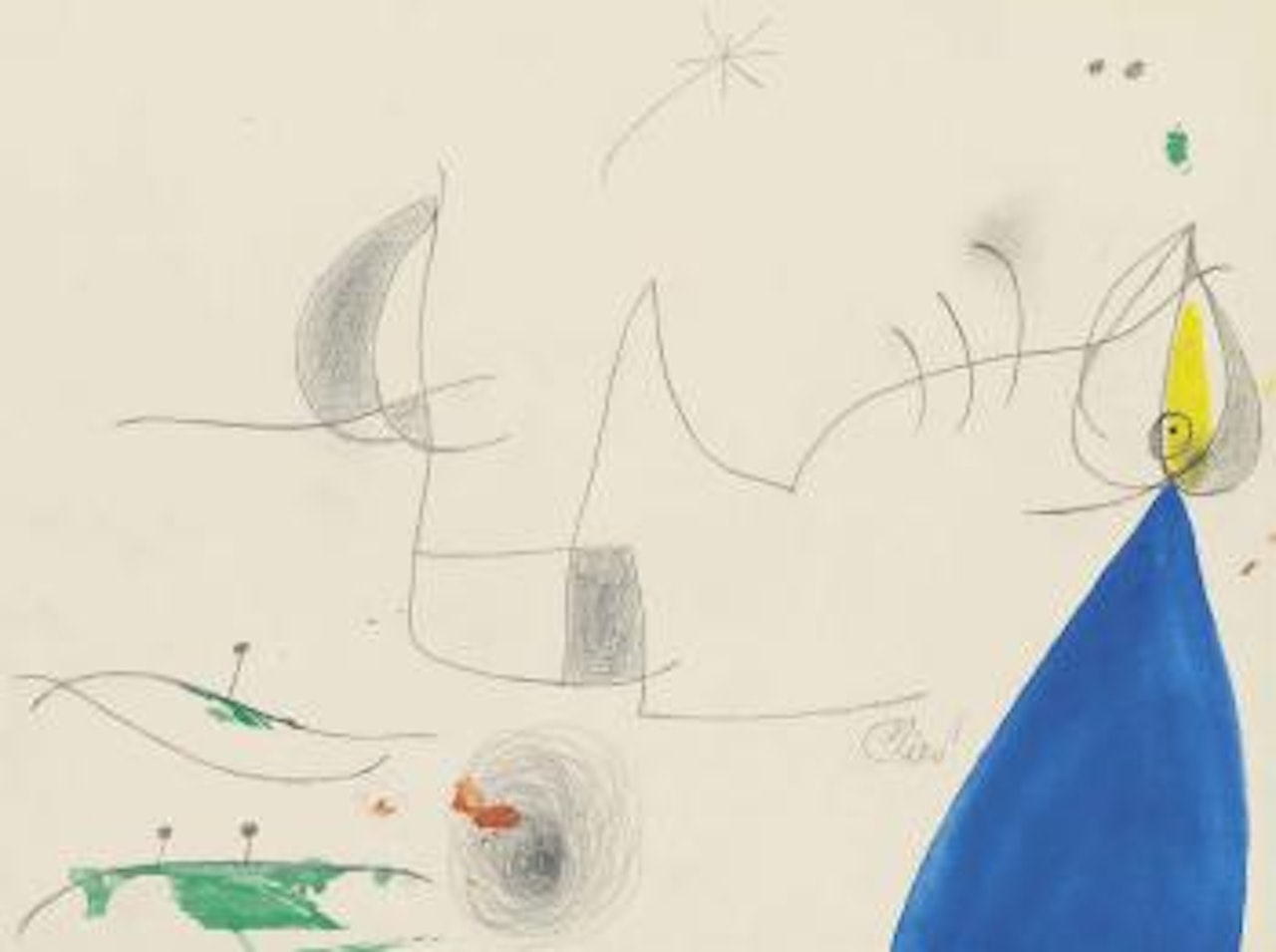 Femme et oiseau dans un paysage by Joan Miró