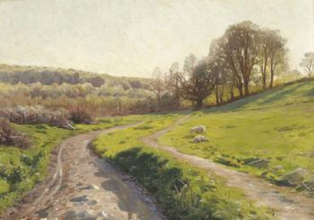 Sheep by a country track by Peder Mork Monsted