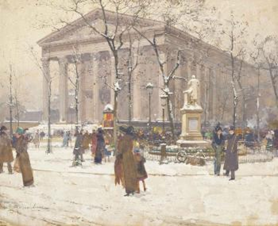 Figures at the Madeleine, Paris by Eugene Galien-Laloue