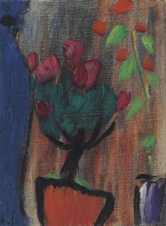 Stilleben: Azaleenstöckchen bei dunkler blauer Vase by Alexej von Jawlensky