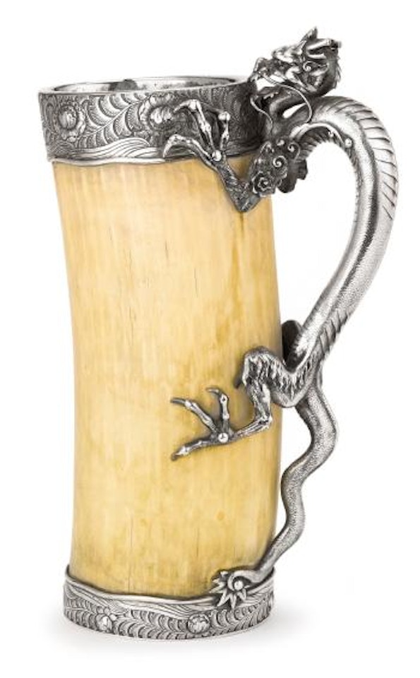 An American Silver-mounted Chinese Style Tusk Ewer by Tiffany & Co.