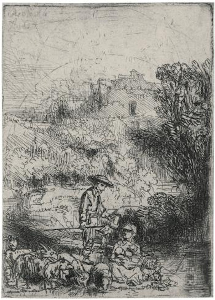 A Shepherd And His Family ('Het Hardertje') (B., Holl. 220; New Holl. 218; H. 206) by Attributed to Rembrandt Harmensz van Rijn