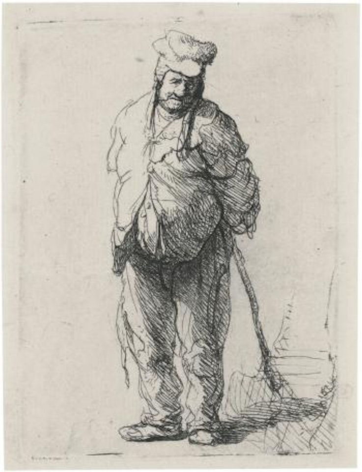 Ragged Peasant With His Hands Behind Him, Holding A Stick (B., Holl. 172; New Holl. 47; H. 16) by Attributed to Rembrandt Harmensz van Rijn