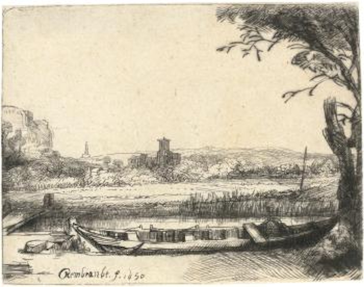 Canal With A Large Boat And A Bridge ('Het Schuytje Op De Voorgrond') (B., Holl. 236; New Holl. 252; H. 239) by Attributed to Rembrandt Harmensz van Rijn