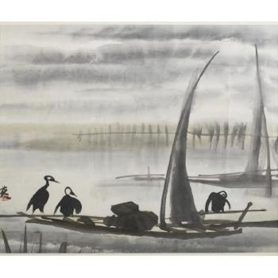 Cormorant fishing by Lin Fengmian