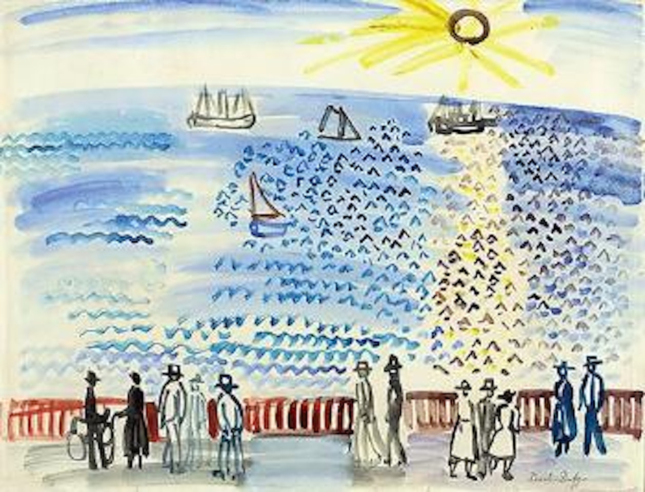Promeneurs au bord de la mer au havre by Raoul Dufy