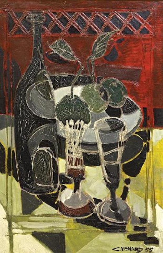 Still life with wine and fruit by Claude Venard