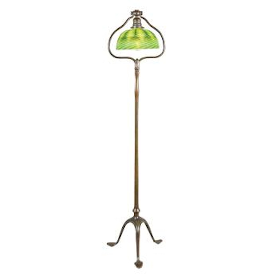 Tiffany Studios Bronze and Favrile Glass Harp Floor Lamp by Tiffany Studios
