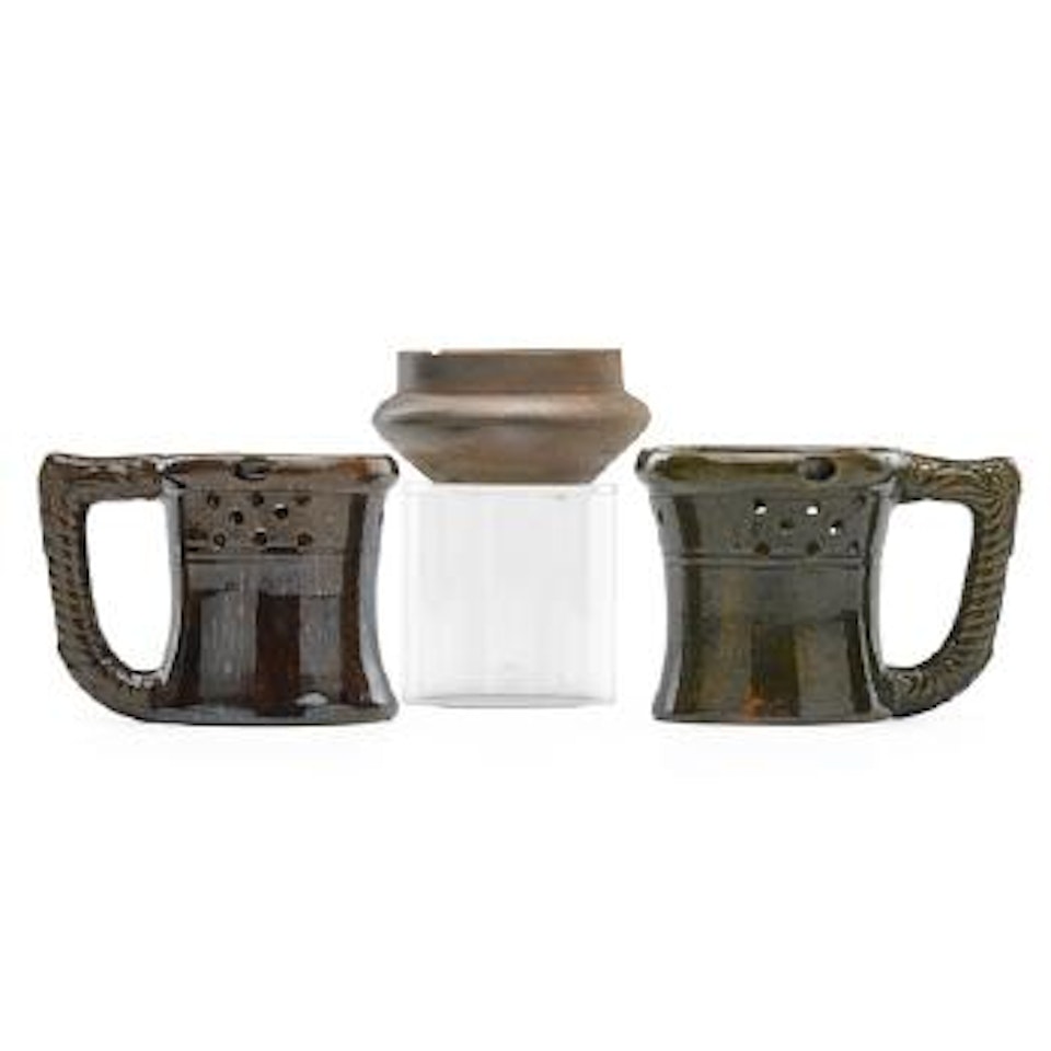 Two Puzzle Mugs And a Bisque Cabinet Vase by George E. Ohr