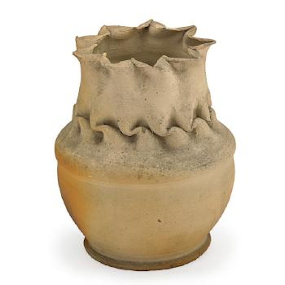Large Vase With In-body Twist And Folded Rim by George E. Ohr