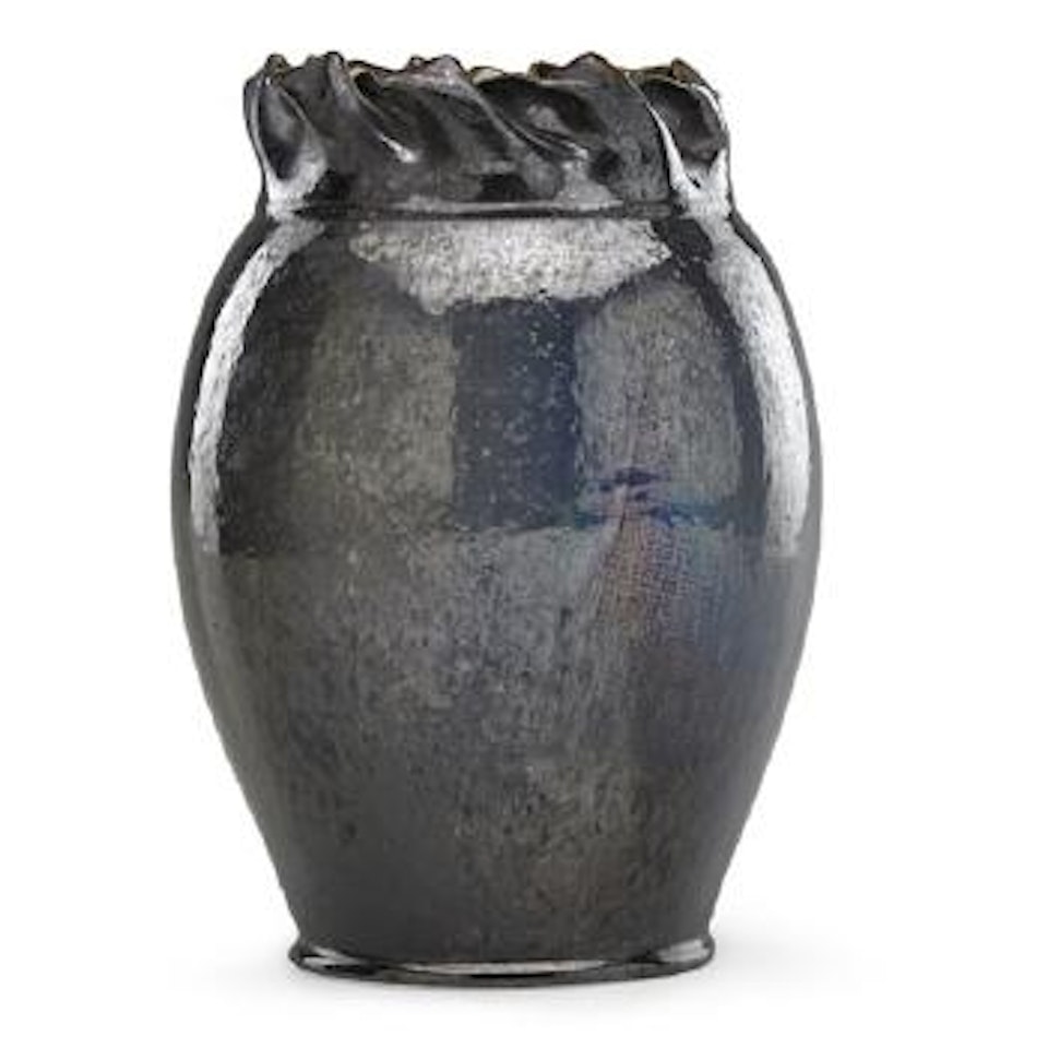 Large Bulbous Vase With Folded Rim by George E. Ohr