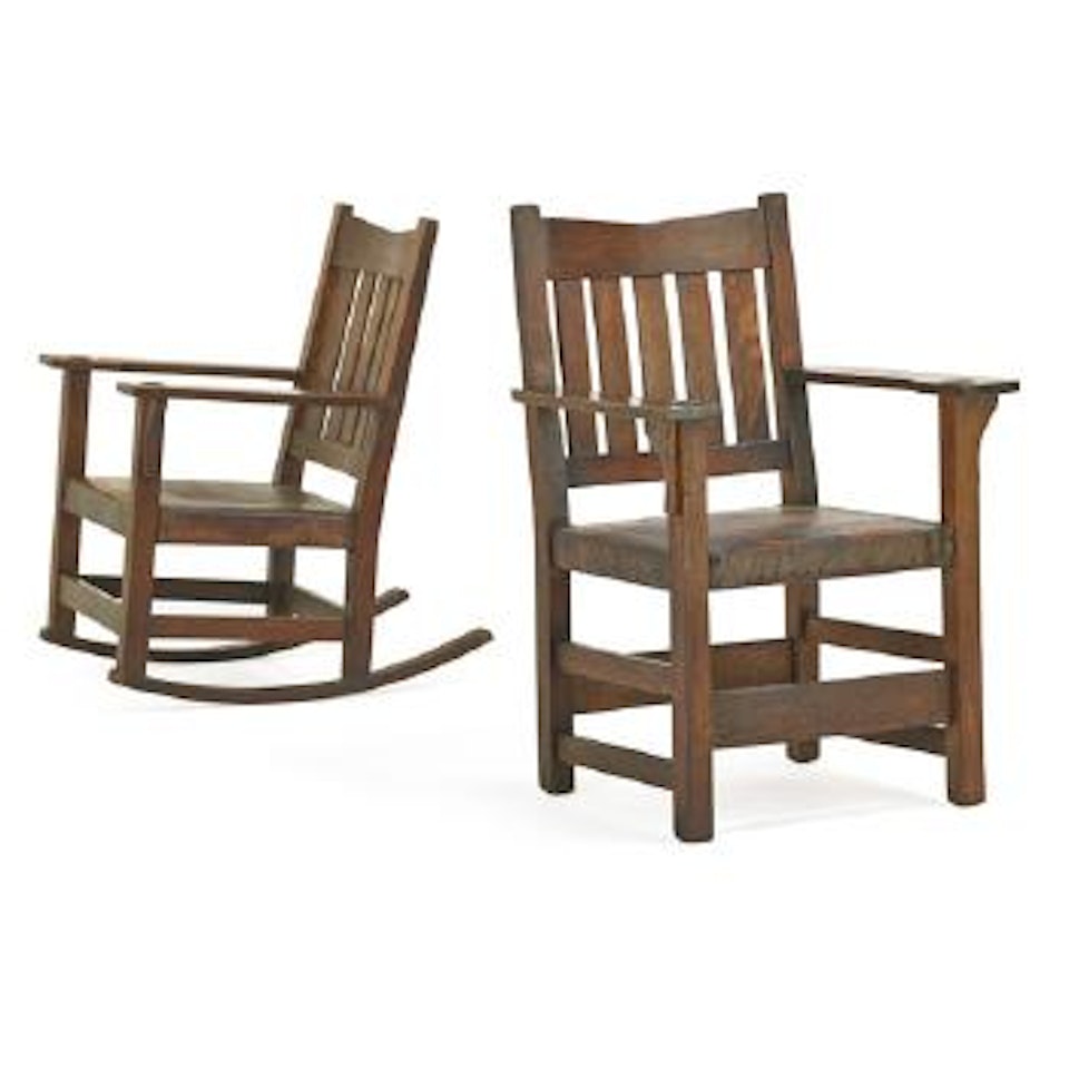 V-back Armchair And Rocker by Gustav Stickley