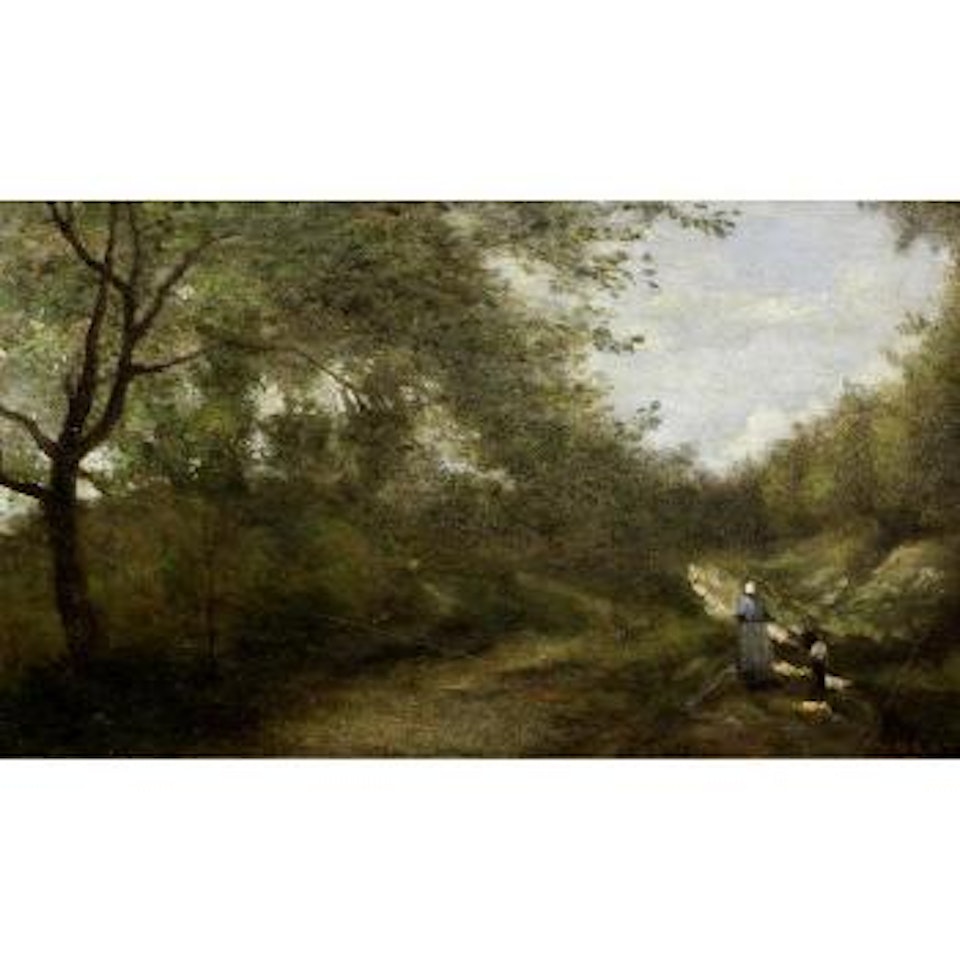 Luzancy, Sentier ombreux avec une chevriere by Jean Baptiste Camille Corot