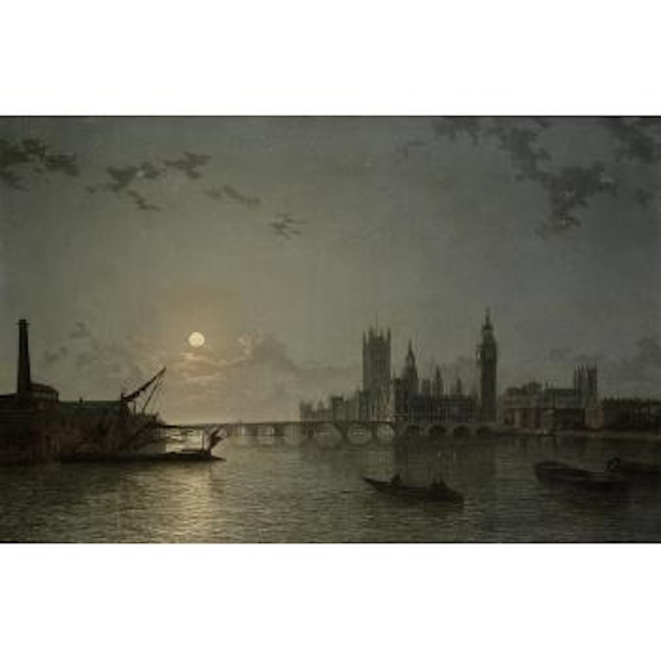 A moonlit View of the Houses of Parliament from the Thames by Henry Pether
