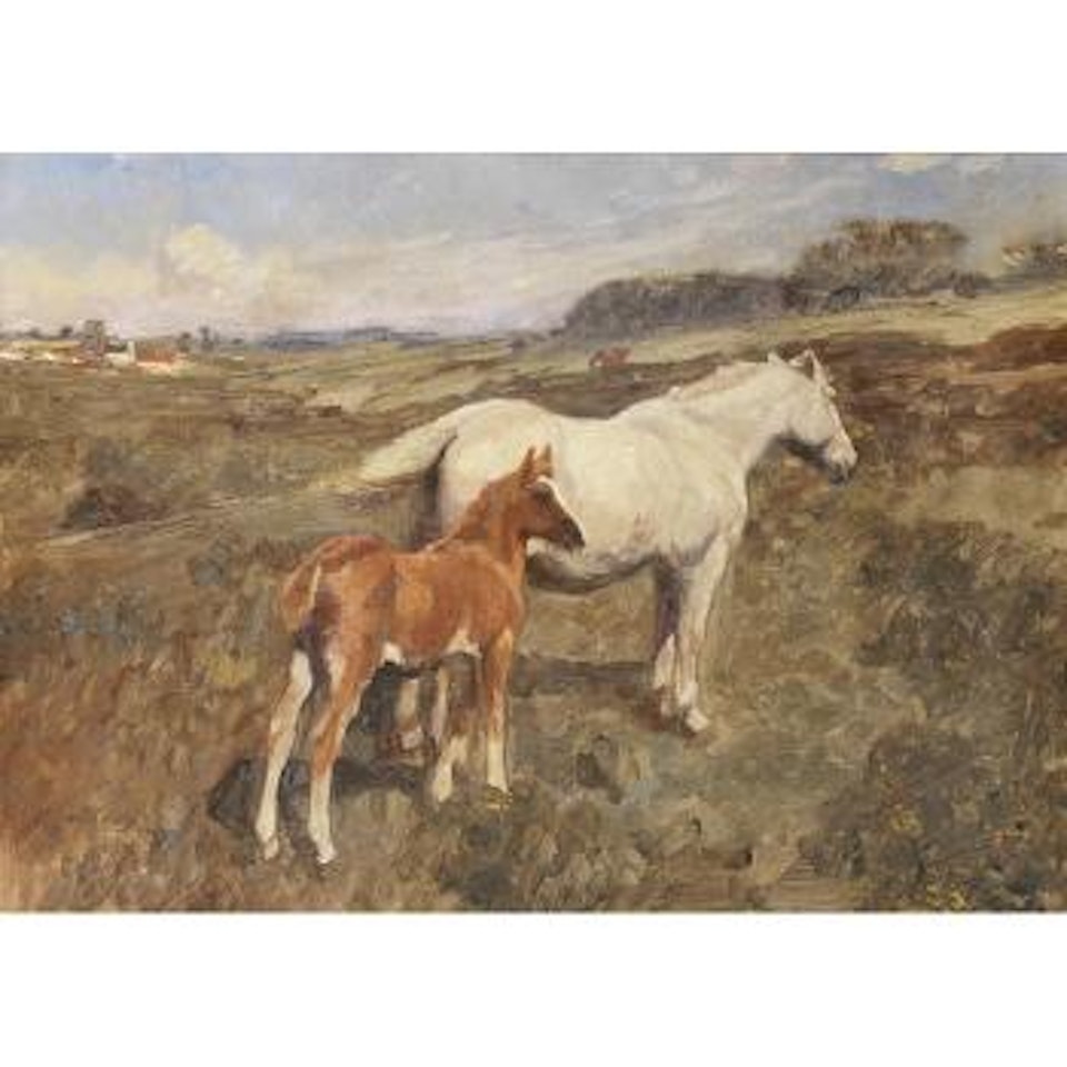 Grey mare and chestnut foal by Alfred James Munnings