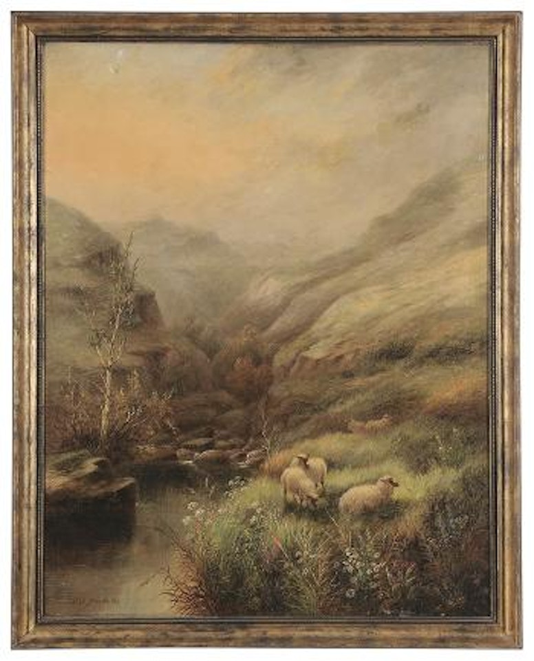Sheep by a highland stream by Alfred de Breanski