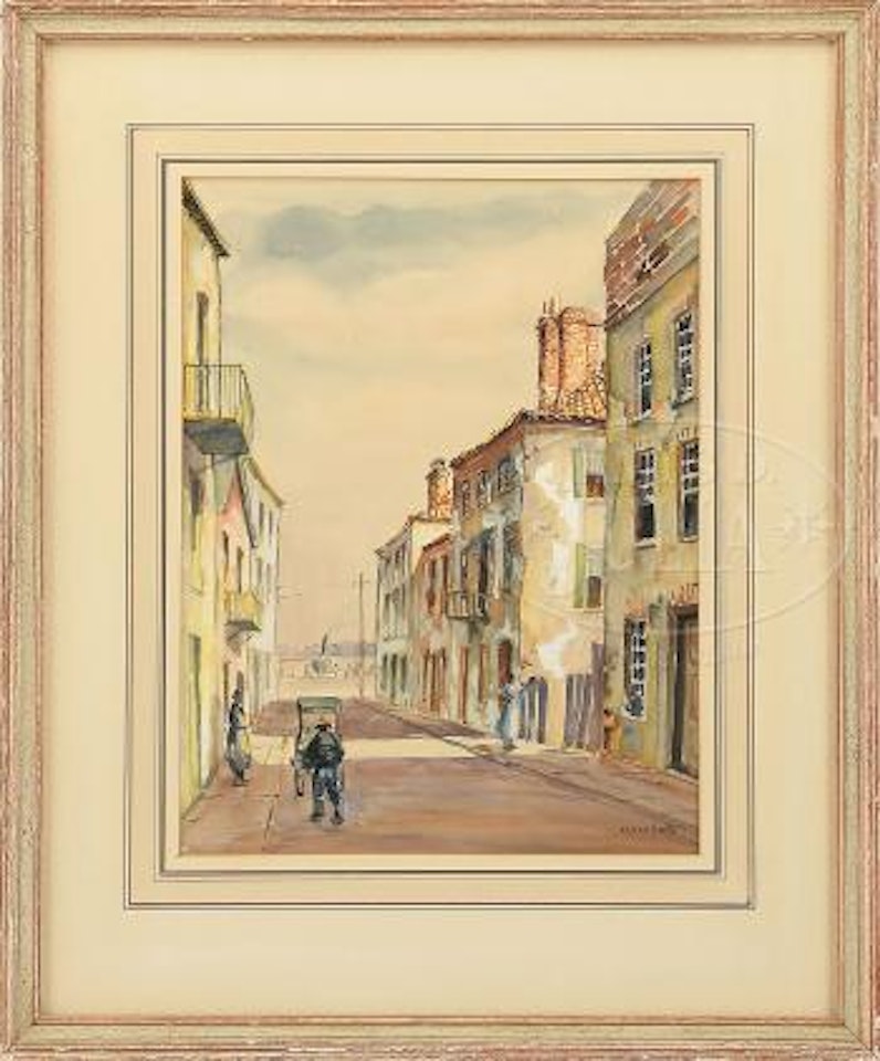 View Looking Down A Charleston, S.c. Street To A Steamboat On The Cooper River by Alfred Hutty