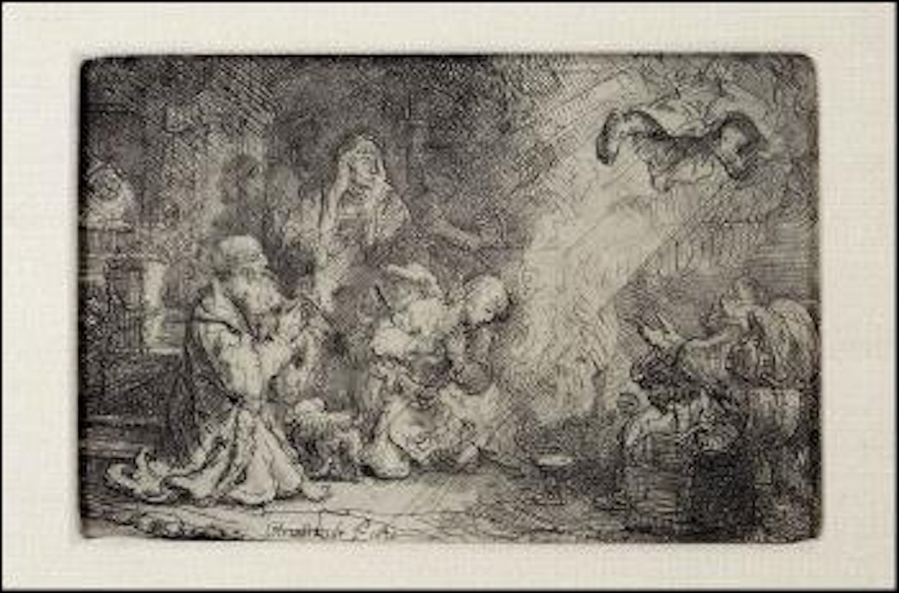 Angel departing from the family of Tobias by Attributed to Rembrandt Harmensz van Rijn