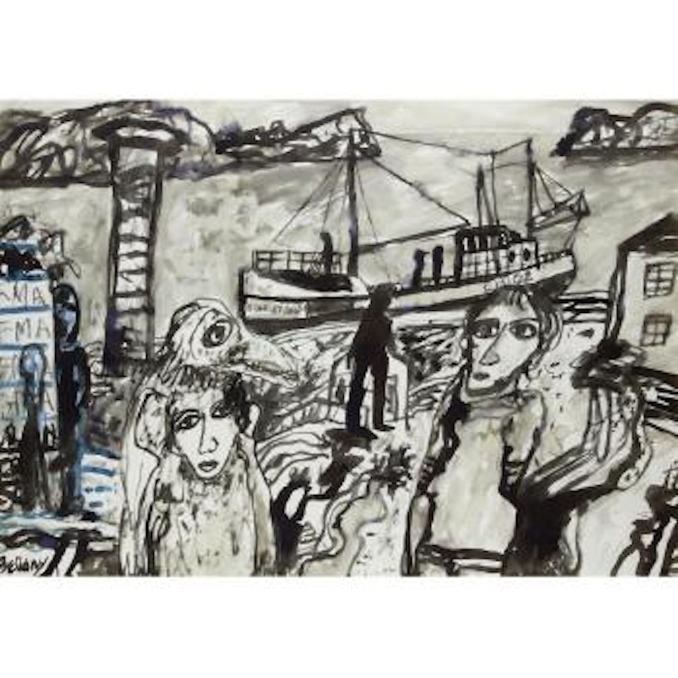 Women by the harbour by John Bellany