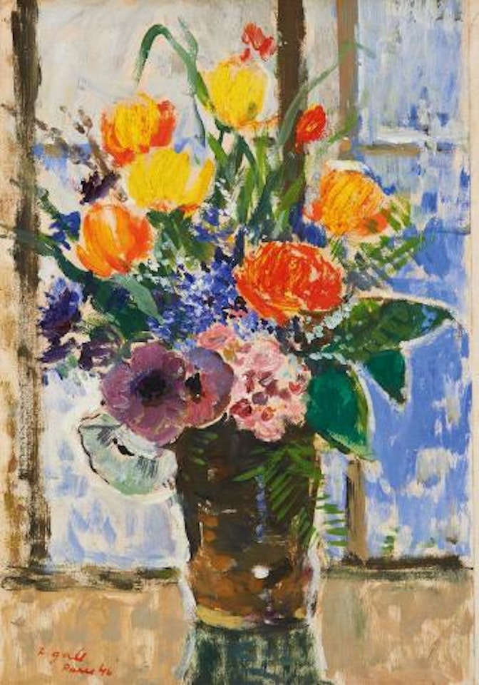 Floral Still Life By Window by François Gall