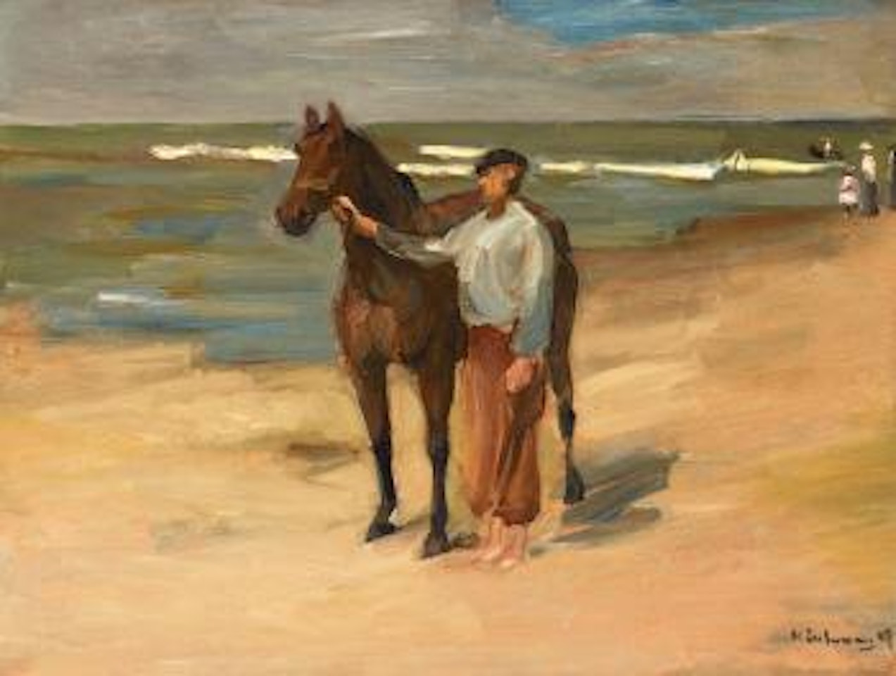Horsegroom With Horse On The Beach by Max Liebermann