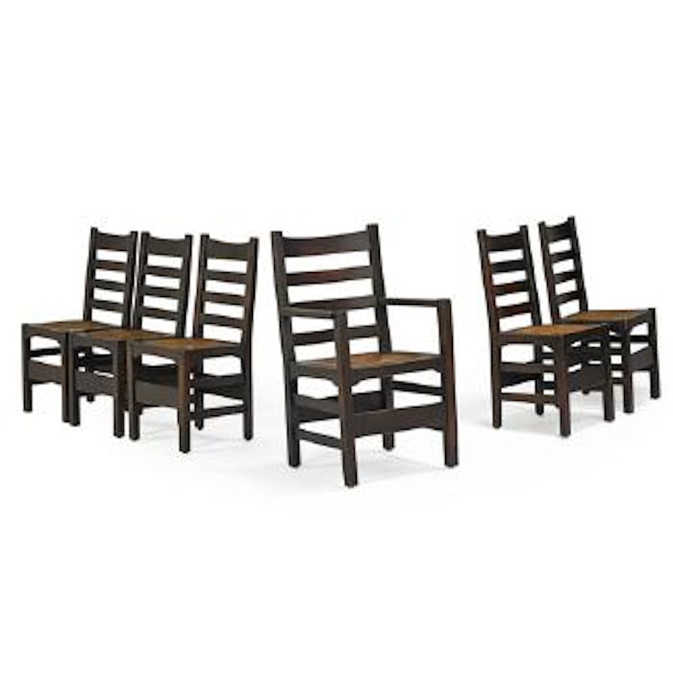 Set Of Six Early Ladderback Chairs by Gustav Stickley