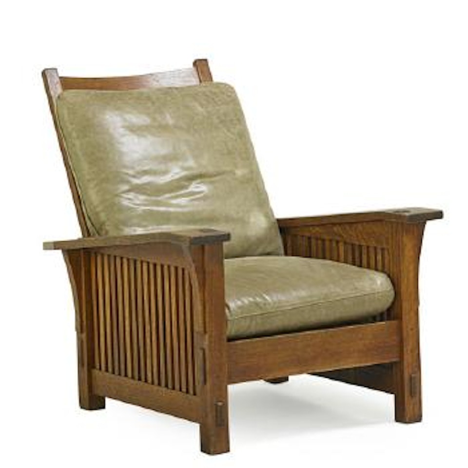 Drop-arm Spindled Morris Chair by Gustav Stickley