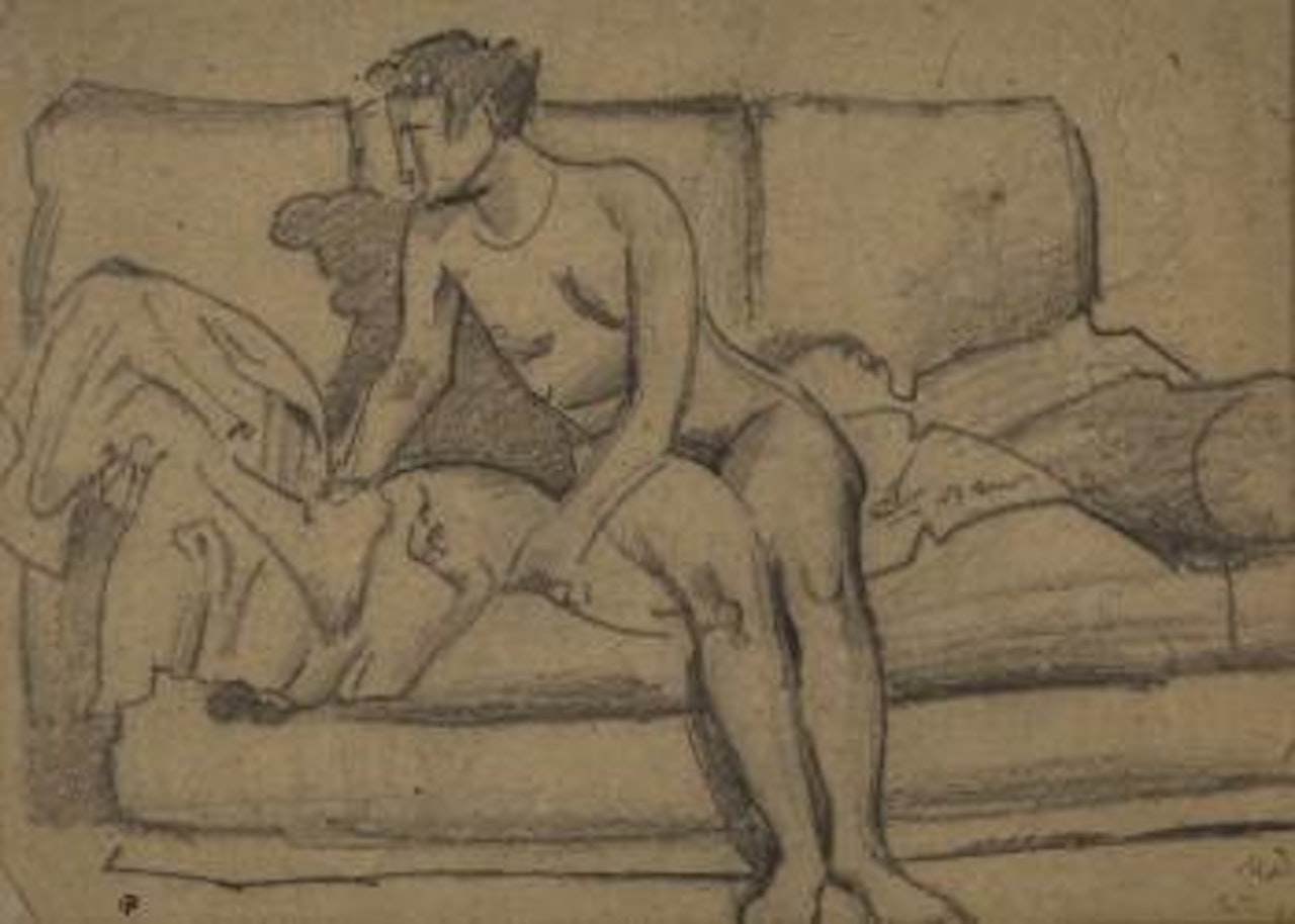Nude Reclining on Sofa by Mstislav Valerianovich Dobuzhinsky