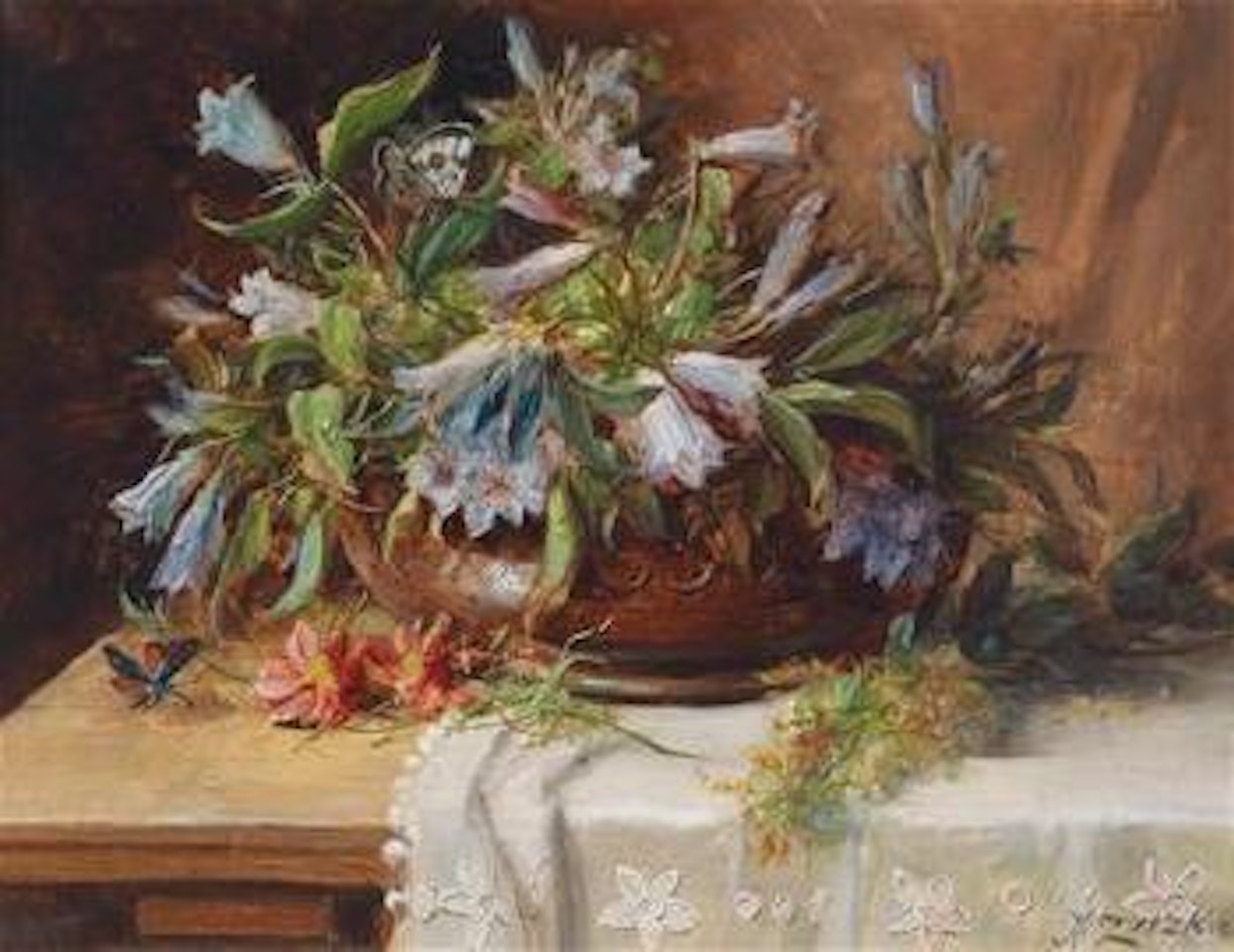 Gentian in a pottery vessel by Hans Zatzka