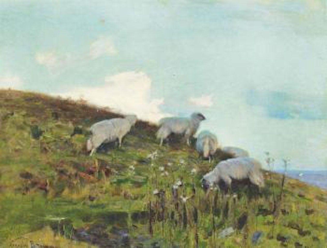 Grazing sheep by John Arnesby Brown