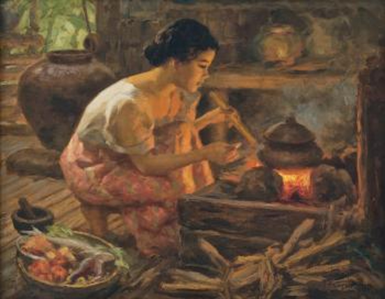 Girl Preparing A Meal by Fernando Amorsolo