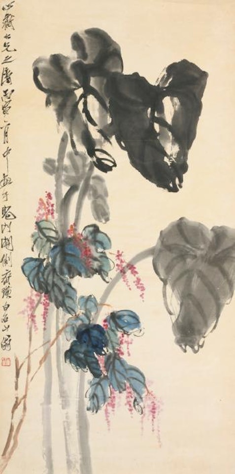 Taro leaves and red swartweed by Qi Baishi
