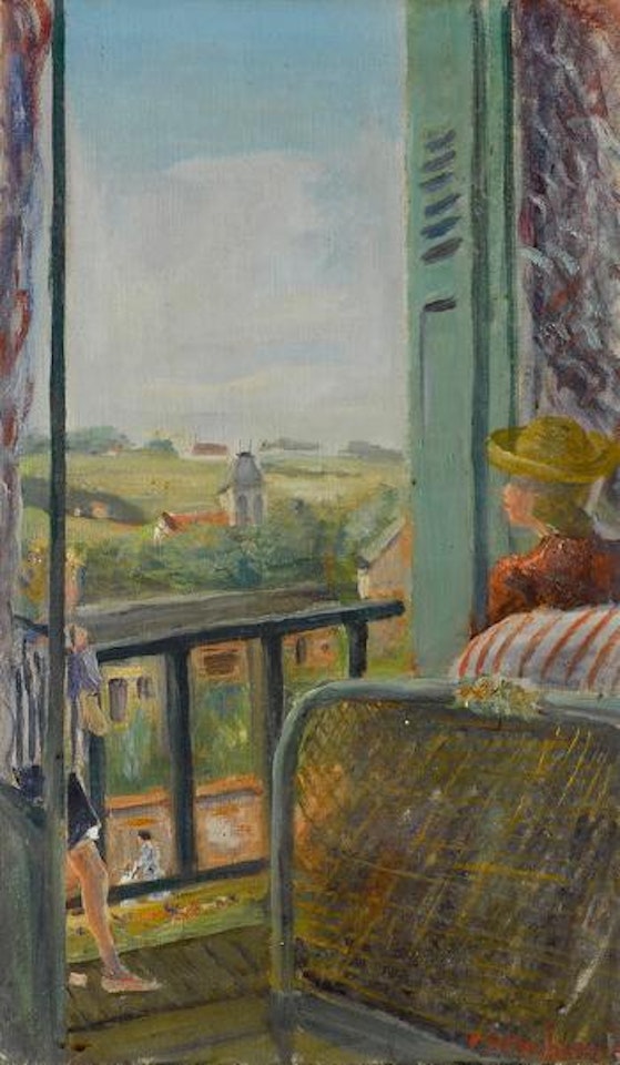Sitzende Frau bei offenem Fenster by Constantin Terechkovitch