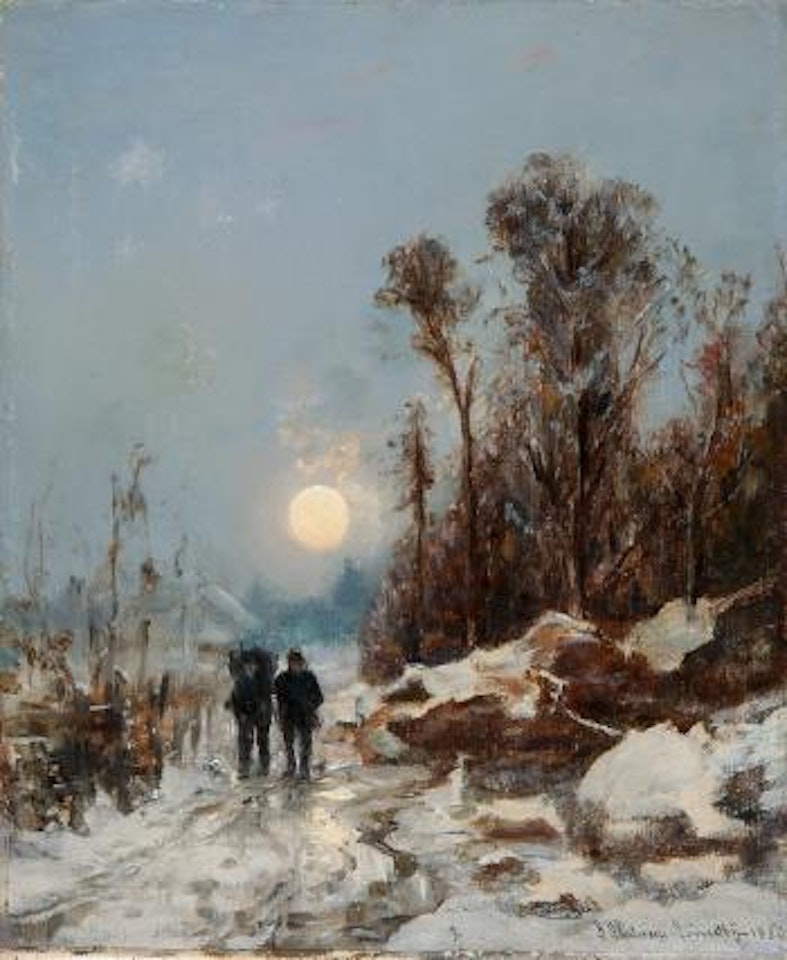 Winterliche Mondnacht mit heimkehrenden Jägern by Anders Andersen-Lundby