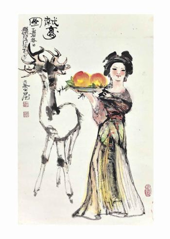 Lady with a deer by Cheng Shifa