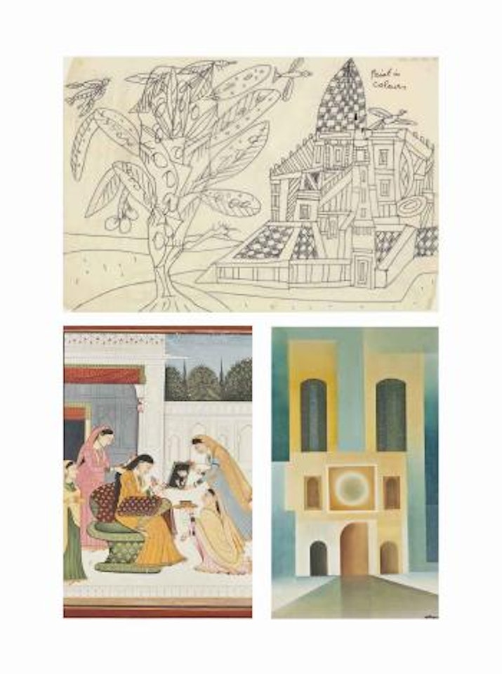 Untitled (Study for Cactus Landscape); A Woman at her Mirror with her Attendants; Notre Dame by Mohan Sharma by Francis Newton Souza