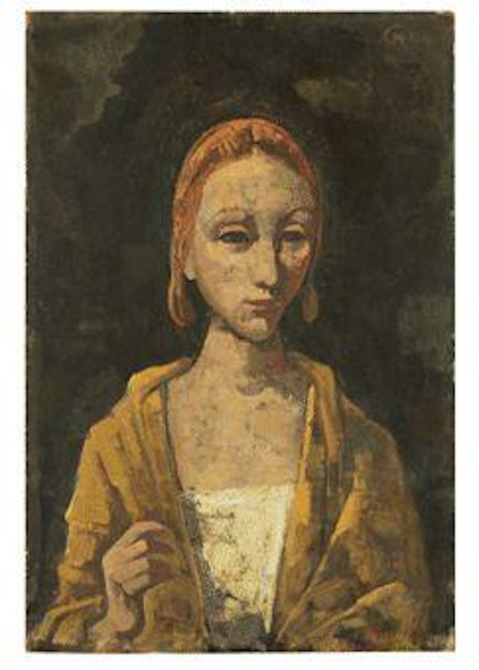 Brustbild einer Frau mit erhobener Hand by Karl Hofer