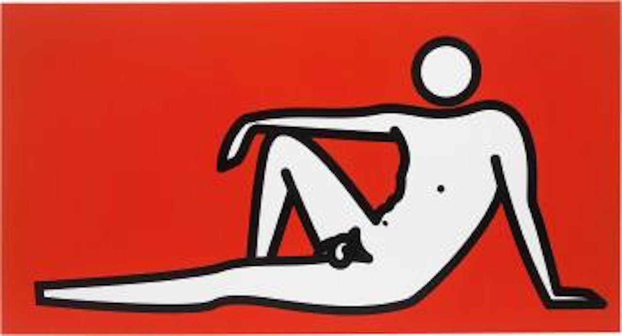 Male nude lounging arms on knee, 2000 by Julian Opie