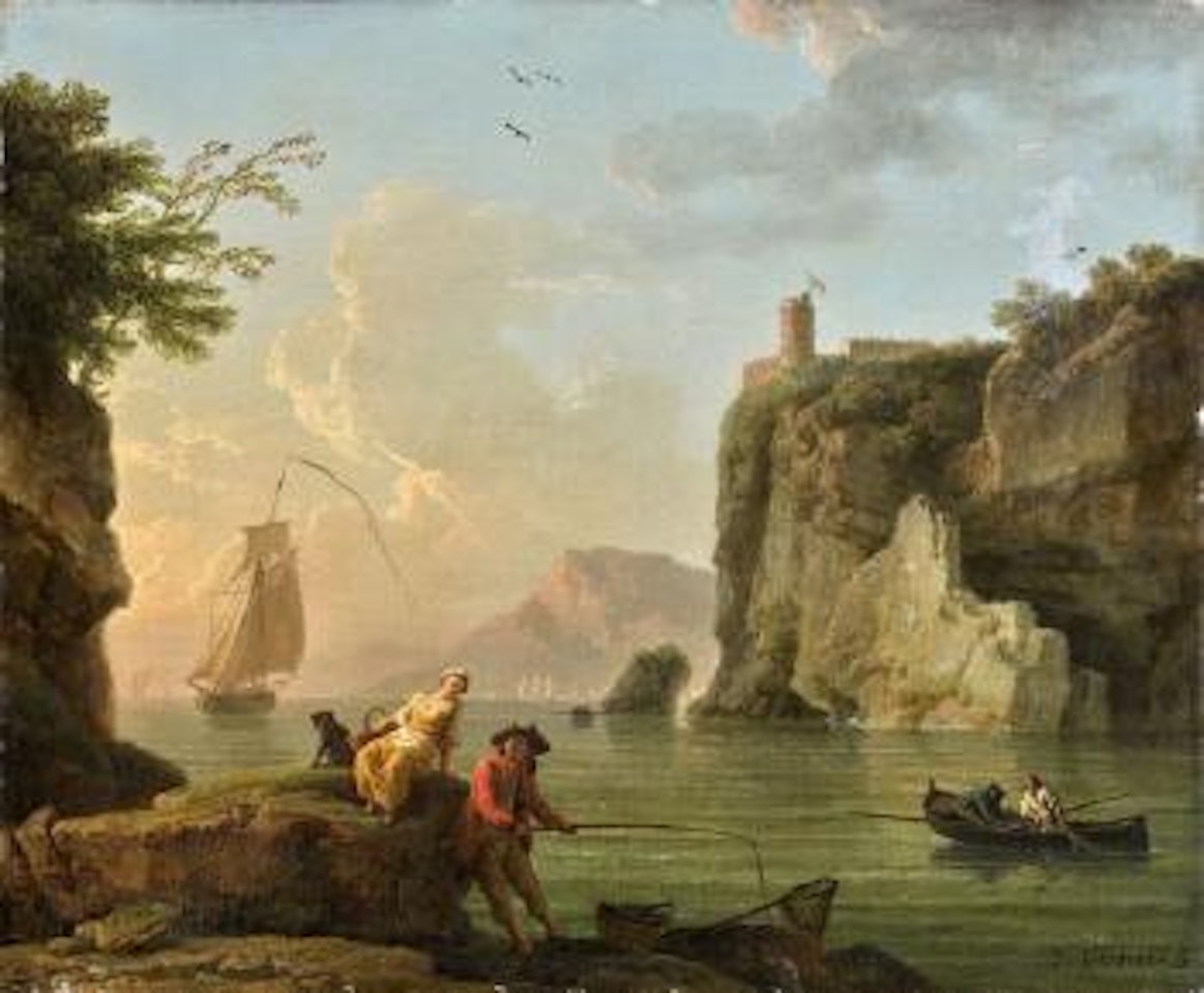 Couple de pêcheurs près d’un rivage rocheux by Claude Joseph Vernet
