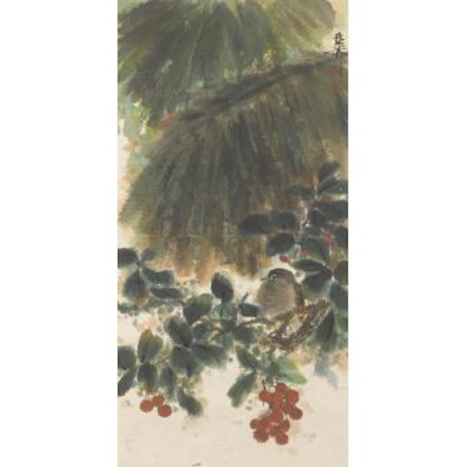 Bird and heavenly bamboo by Xie Zhiliu