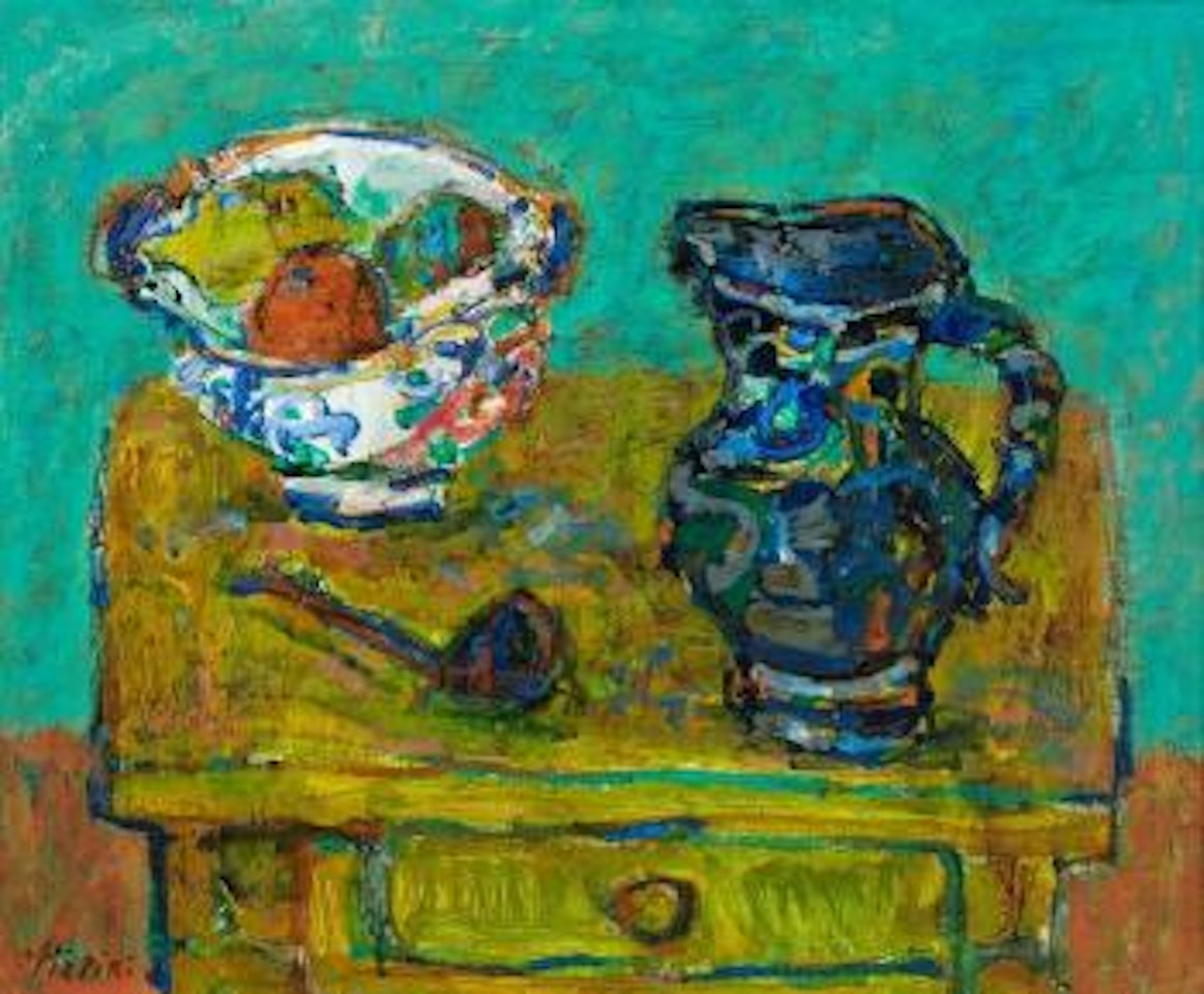 Nature morte au pichet et à la coupe de faïence by Paul Aizpiri