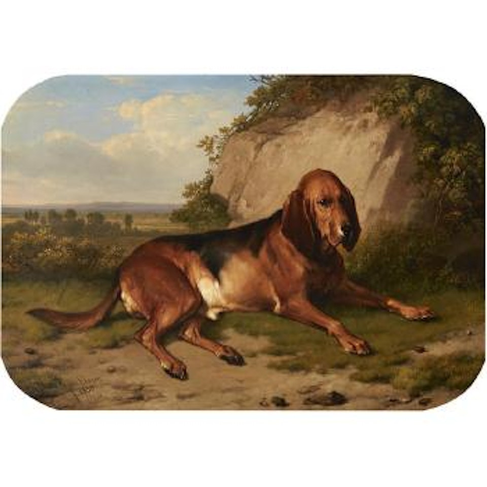Bloodhound in a landscape by Eugène Joseph Verboeckhoven