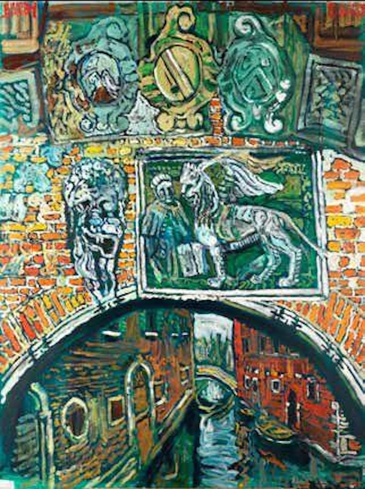 Bridge with amorials, Venice by John Bratby
