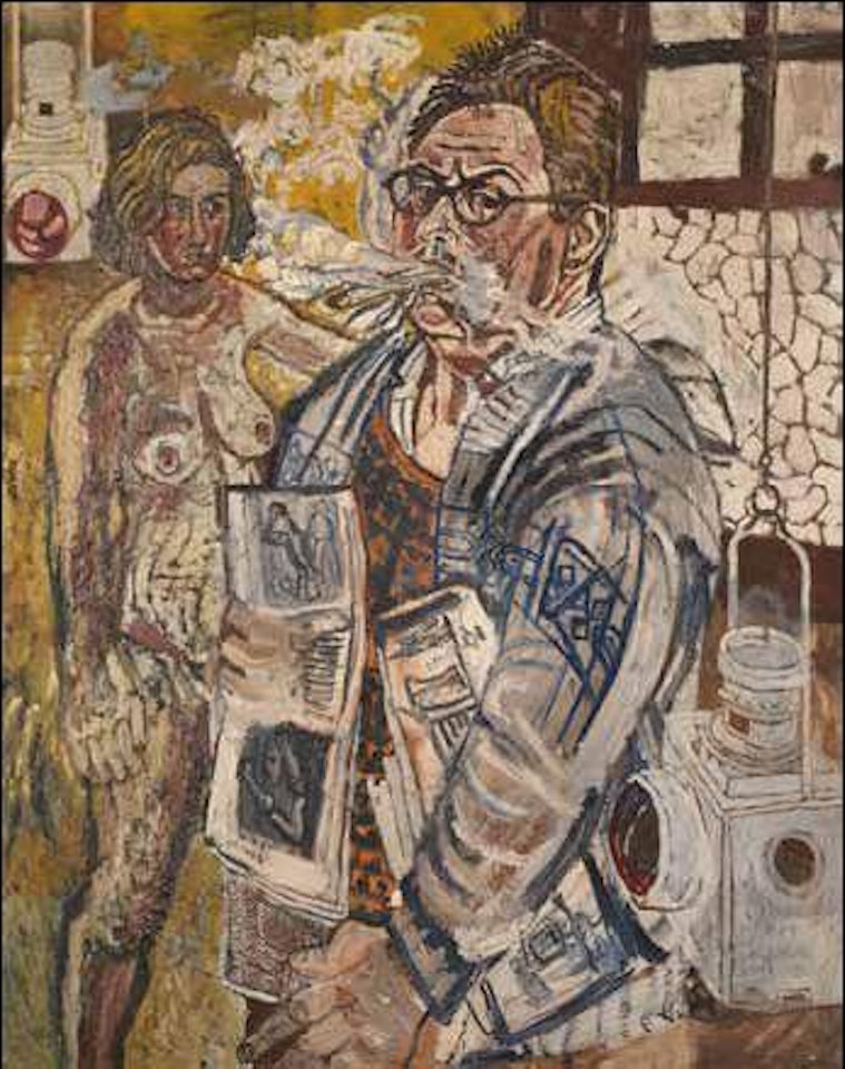 The Artist smoking with his wife by John Bratby