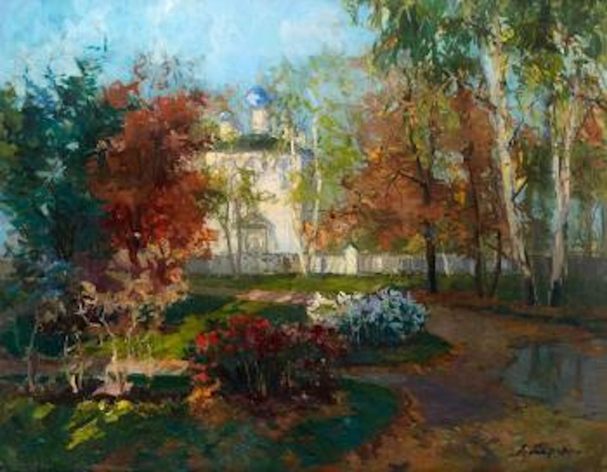 Église russe dans un paysage d’automne by Georgij Aleksandrovic Lapschin
