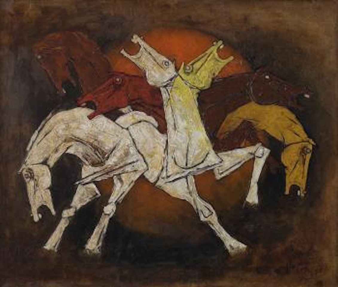 Untitled (seven horses) by M.F. Husain