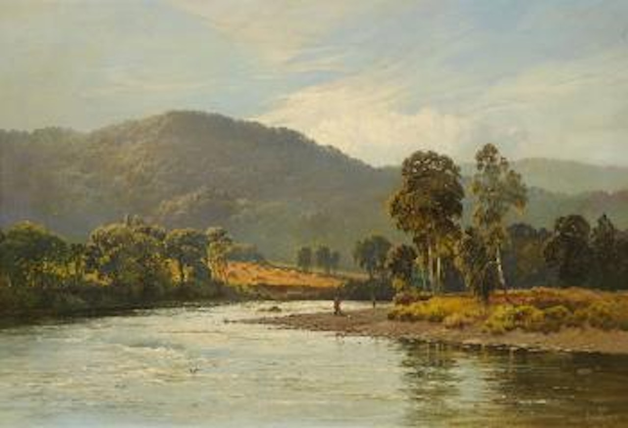 Schottische Sommerlandschaft Mit Angler by Alfred de Breanski