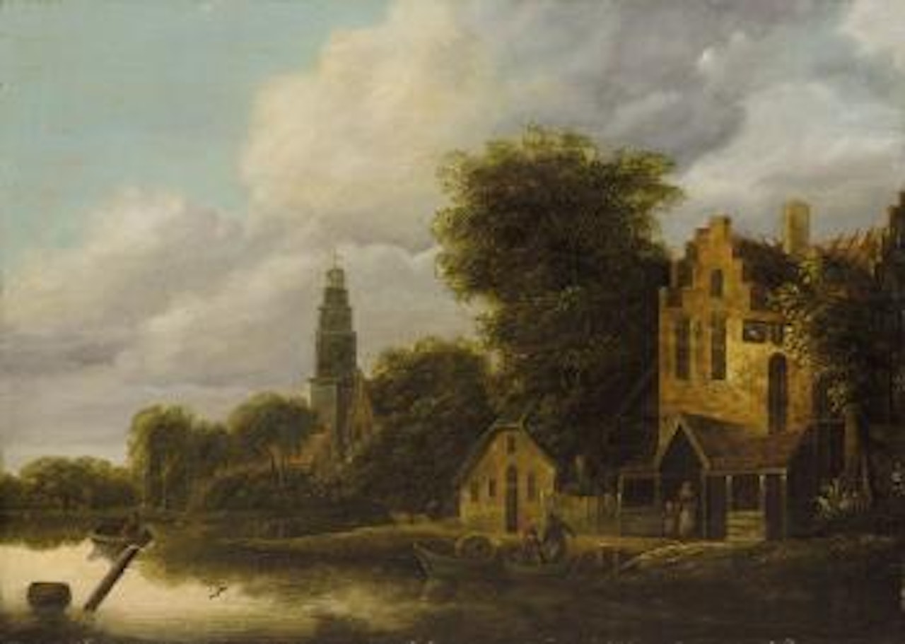 Kanallandschaft Mit Kirchturm Und Gasthof by Netherlandish School