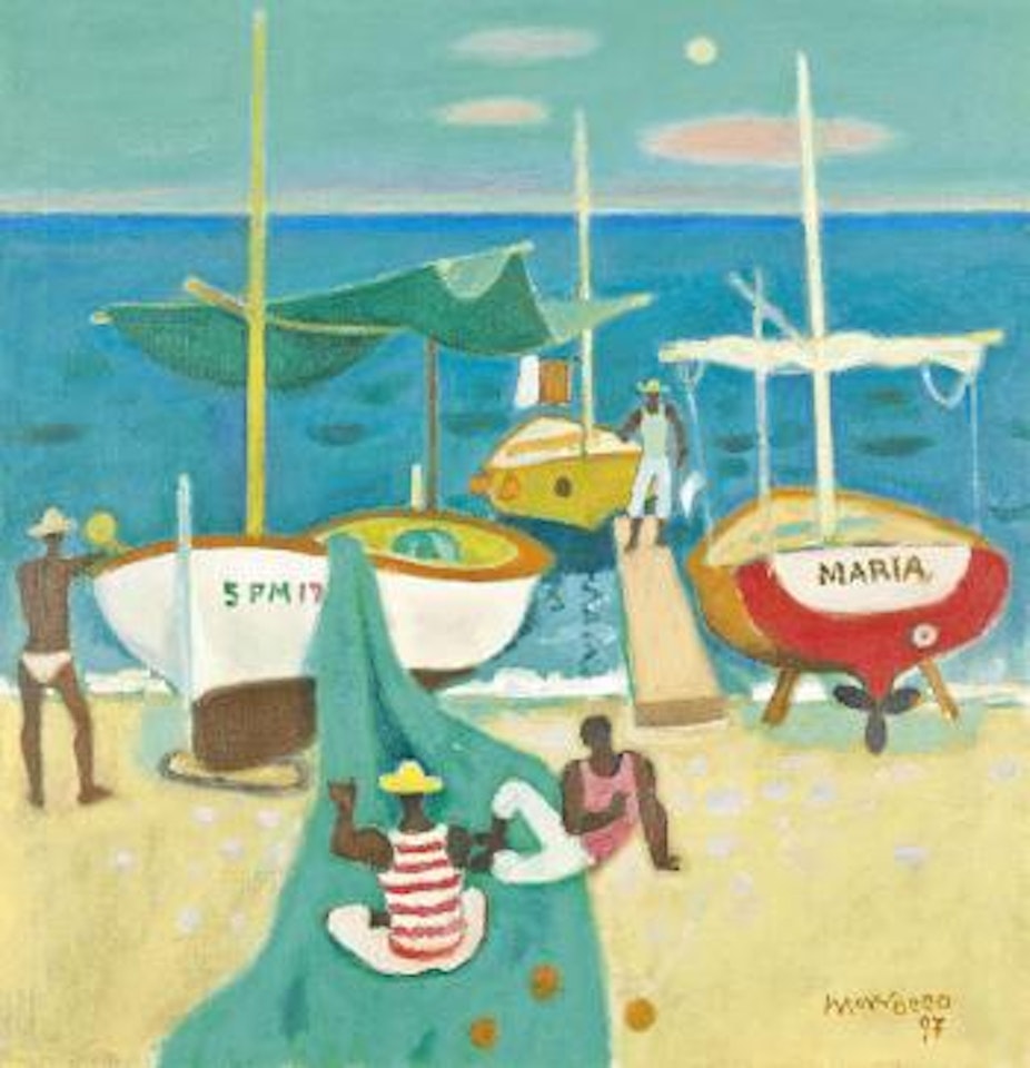 Boats at Fondachello by Alberto Morrocco